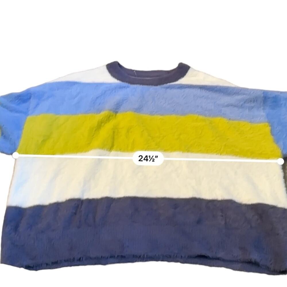 Aerie Flurry Soft Fuzzy Long Sleeve Striped Colorblock Pullover Sweater Sz L NEW - Picture 10 of 11